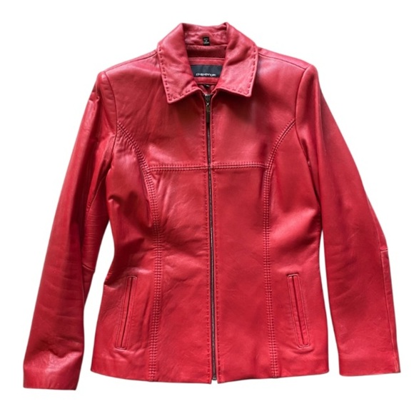 Jones New York Women's Vibrant Red Leather Jacket Size Medium - Picture 13 of 13